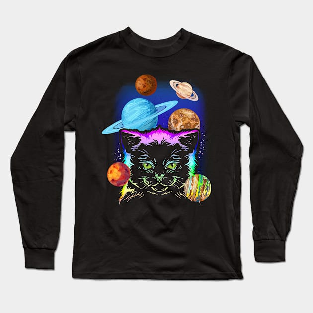 Cat Owner Galaxy Planets Long Sleeve T-Shirt by cymbelinegensel1048